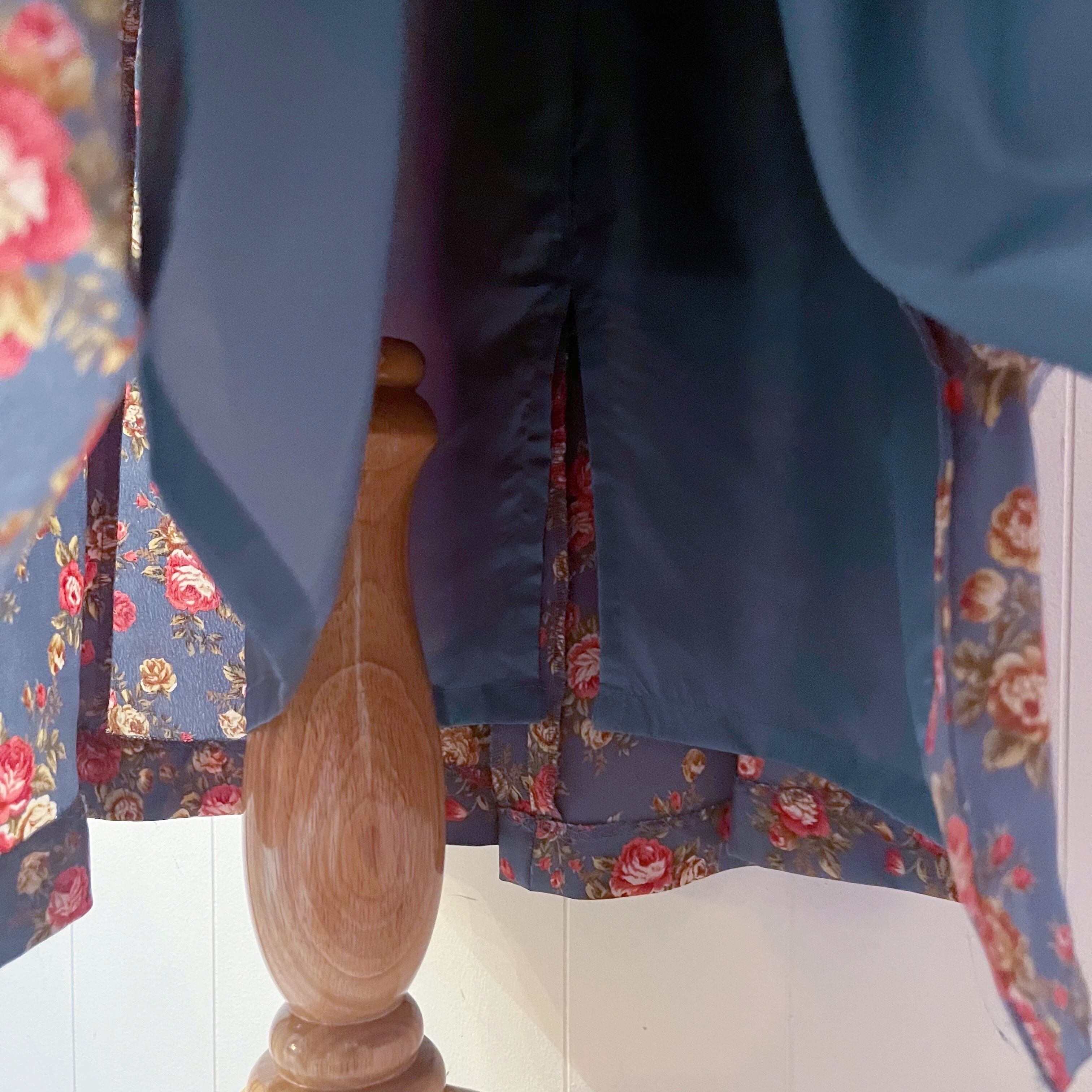 blue red rose side button skirt
