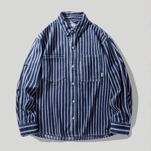 Stripe pattern button-down shirt 0272