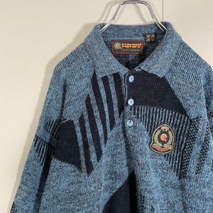 vintage design wool knit polo size L 配送C
