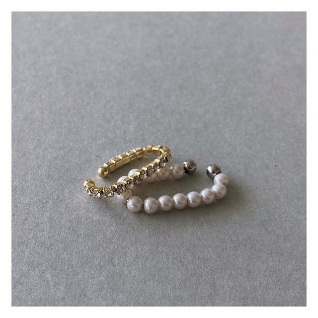 Gold Clearglass ＆ Silver Pearl Earcuff Set