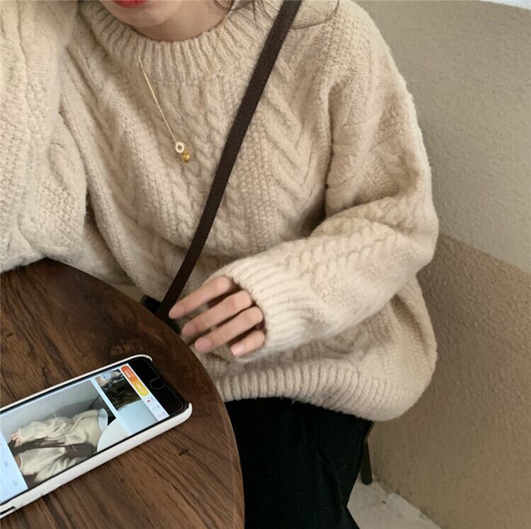 ルーズスタンダードプルオーバー セーター レディースオータムウィンターラウンドネックコート ジャケット レトロ 秋物 冬物 Oネック 萌量不足2451765542