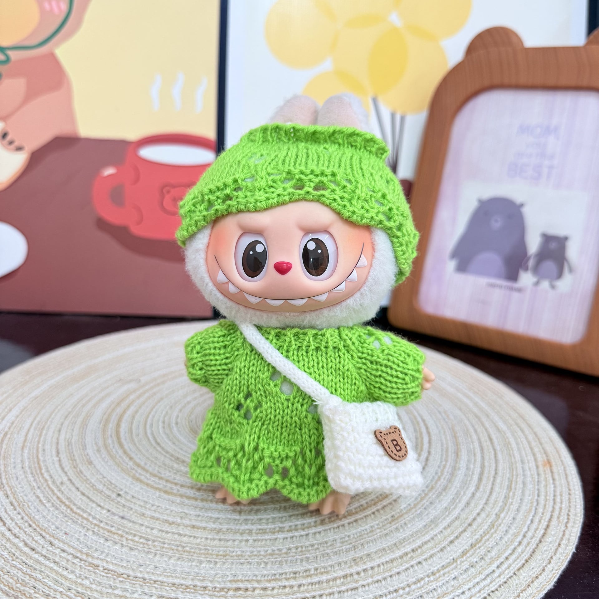 Labubu 1-3世代対応 かわいい ニットワンピース+帽子+バッグ ラブブ