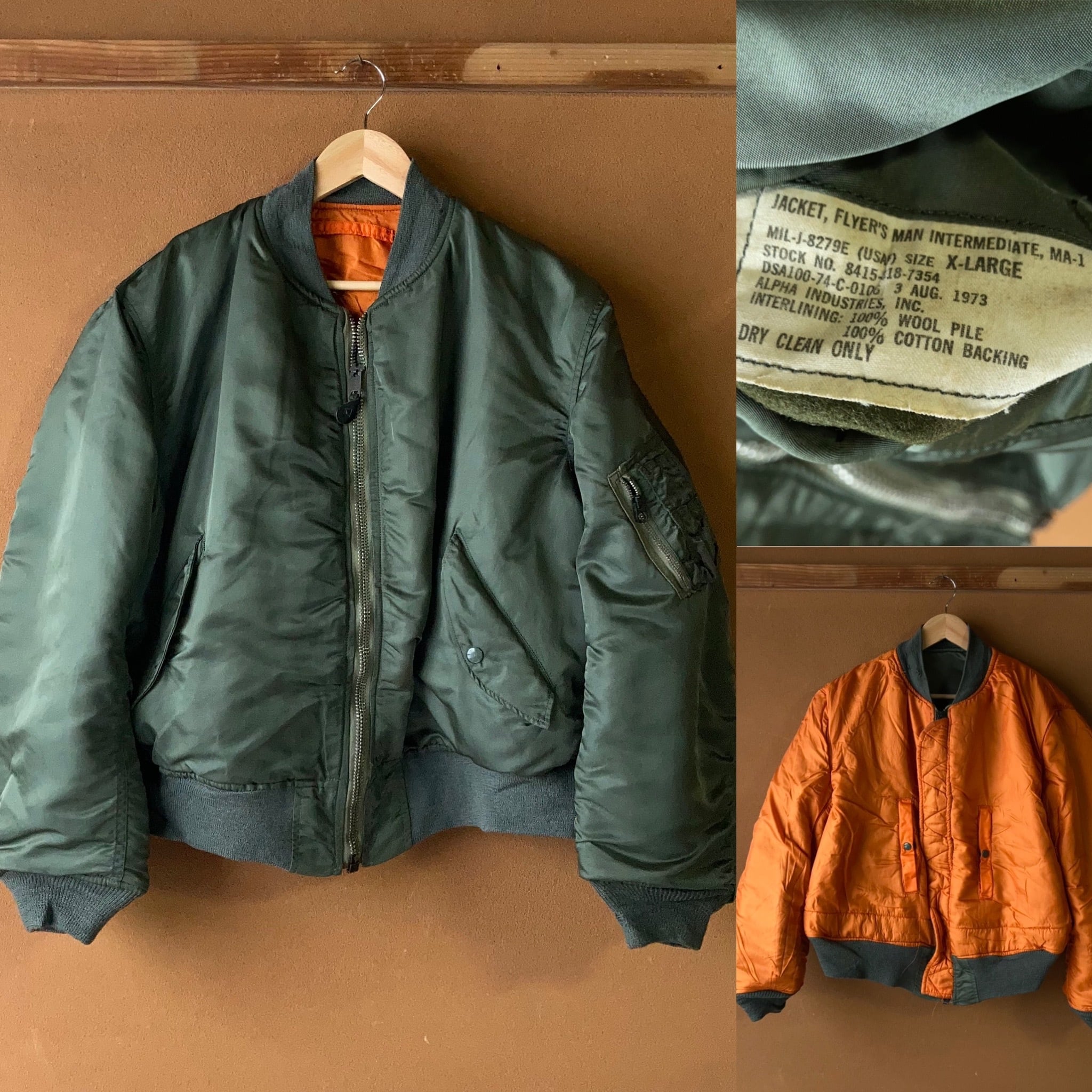 70's USAF MA-1 フライトジャケット MIL-J-8279E ALPHA INDUSTRIES SIZE XL【0128A04】