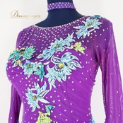 社交ダンス 衣装 スタンダードドレス ドレス スタンダード ワンピース 紫 フロート in the MOOD インザムード デモ 競技 ダンス パーティ 発表会 パープル系 ブルー系 光沢感 レディース おしゃれ スカート 3枚重ね ダンスウェア 発表会衣装 フロア用