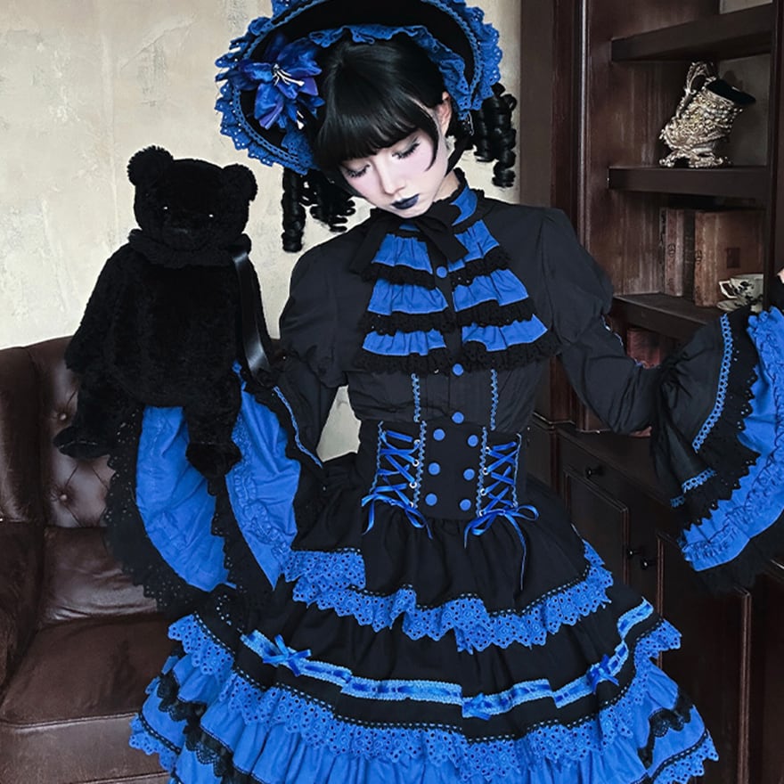 予約商品 ゴスロリ 3点 セットアップ 姫袖シャツ ベスト ケーキ