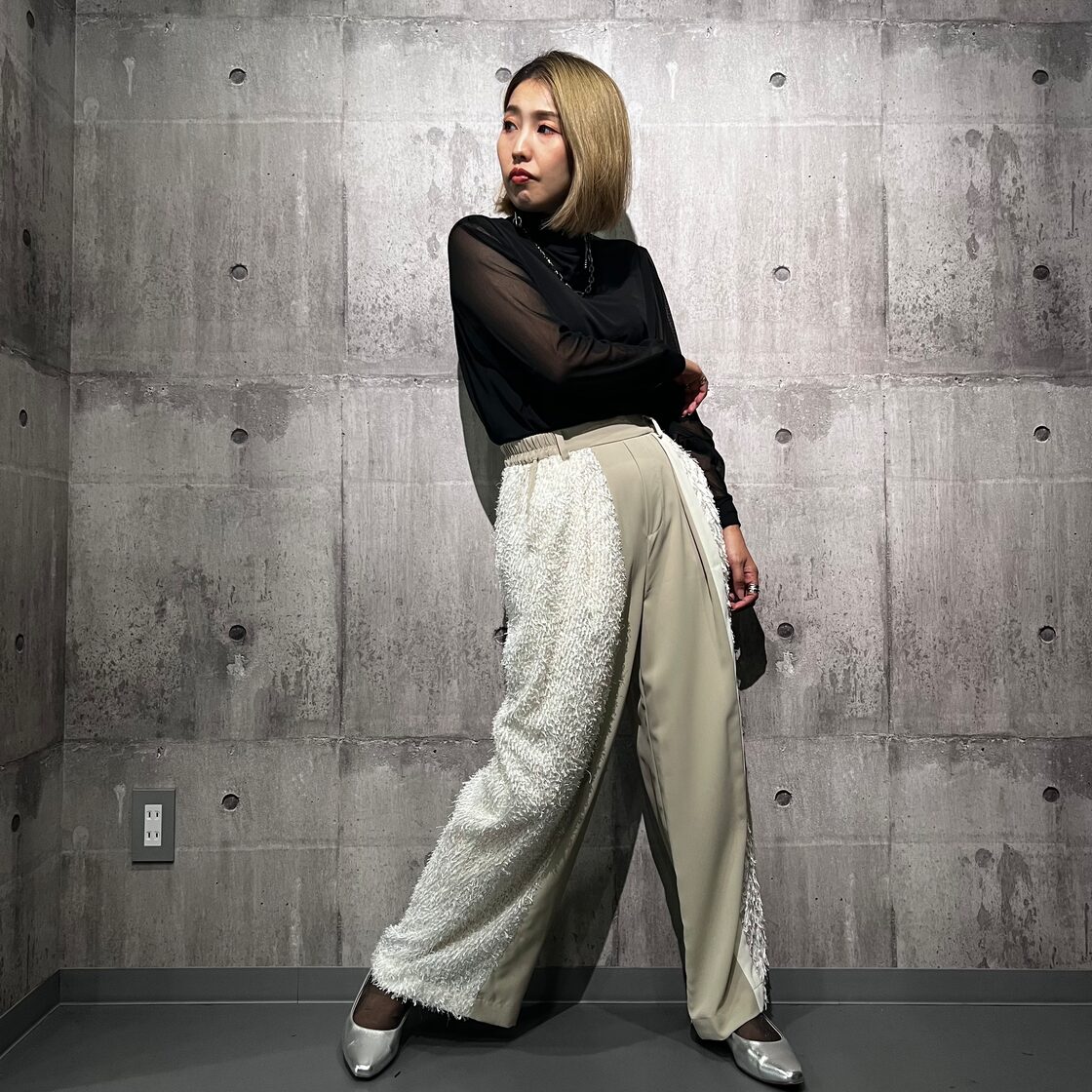フリンジジャガード 微配色タックパンツ | Pay ID 