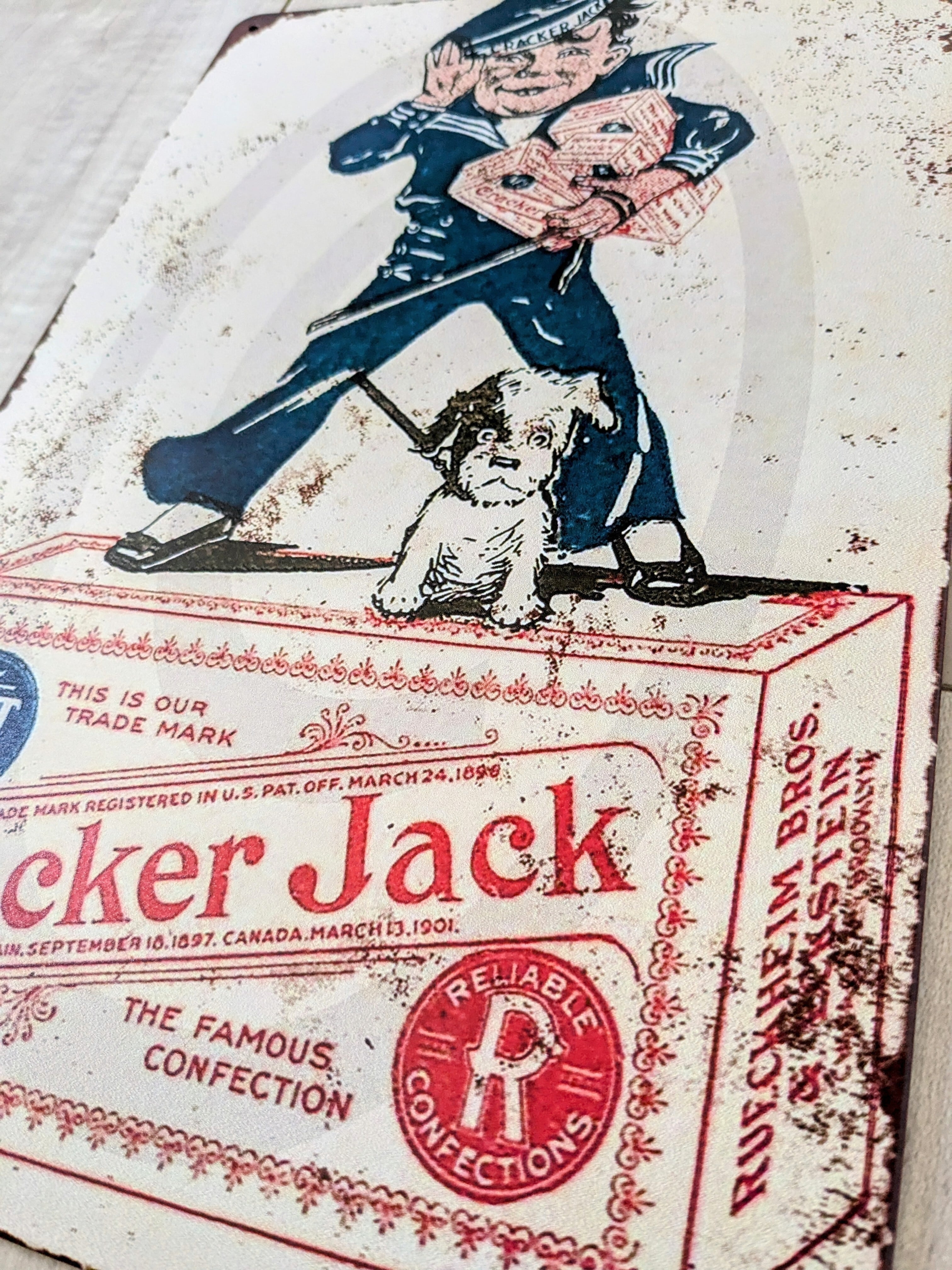 ☆ 送料無料！ちょうどいいブリキ看板 ビンテージ加工【クラッカー・ジャック (Cracker Jack)】〚アメリカン雑貨 アメトイ〛