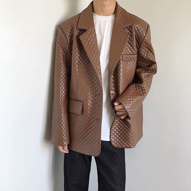 【予約販売】テーラードジャケット キルティング レザー ジャケット メンズ ブラック ブラウン カジュアル パーティー 結婚式 二次会 エレガント 韓国トレンド 大きいサイズ 春 秋 冬 M/L/XL