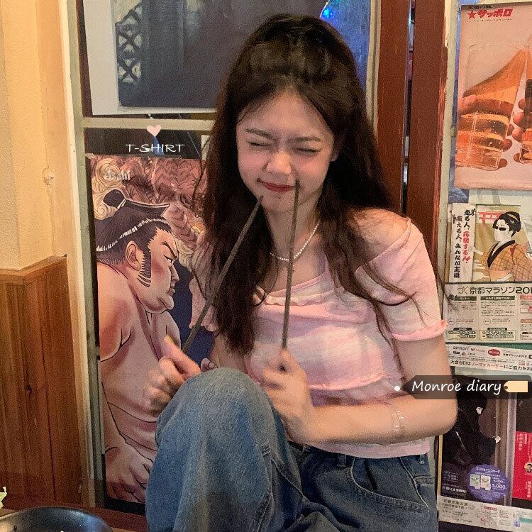 サマーショートTシャツ 大人ガーリー スウィート キュート カジュアル 夏物 モンロー1773427850