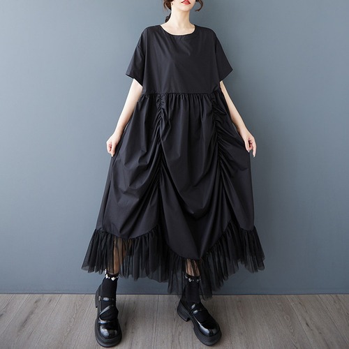 tulle hem gather onepiece / l0766