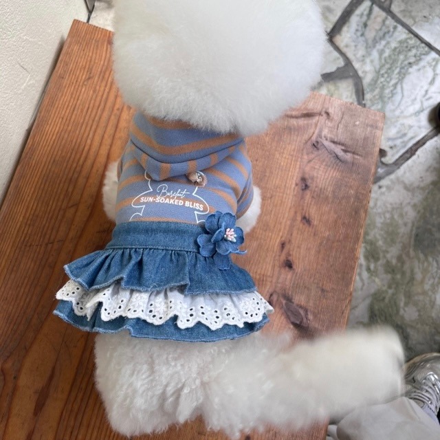 【予約】[Hi yeboo] Denim Flower Skirt (Light Blue)