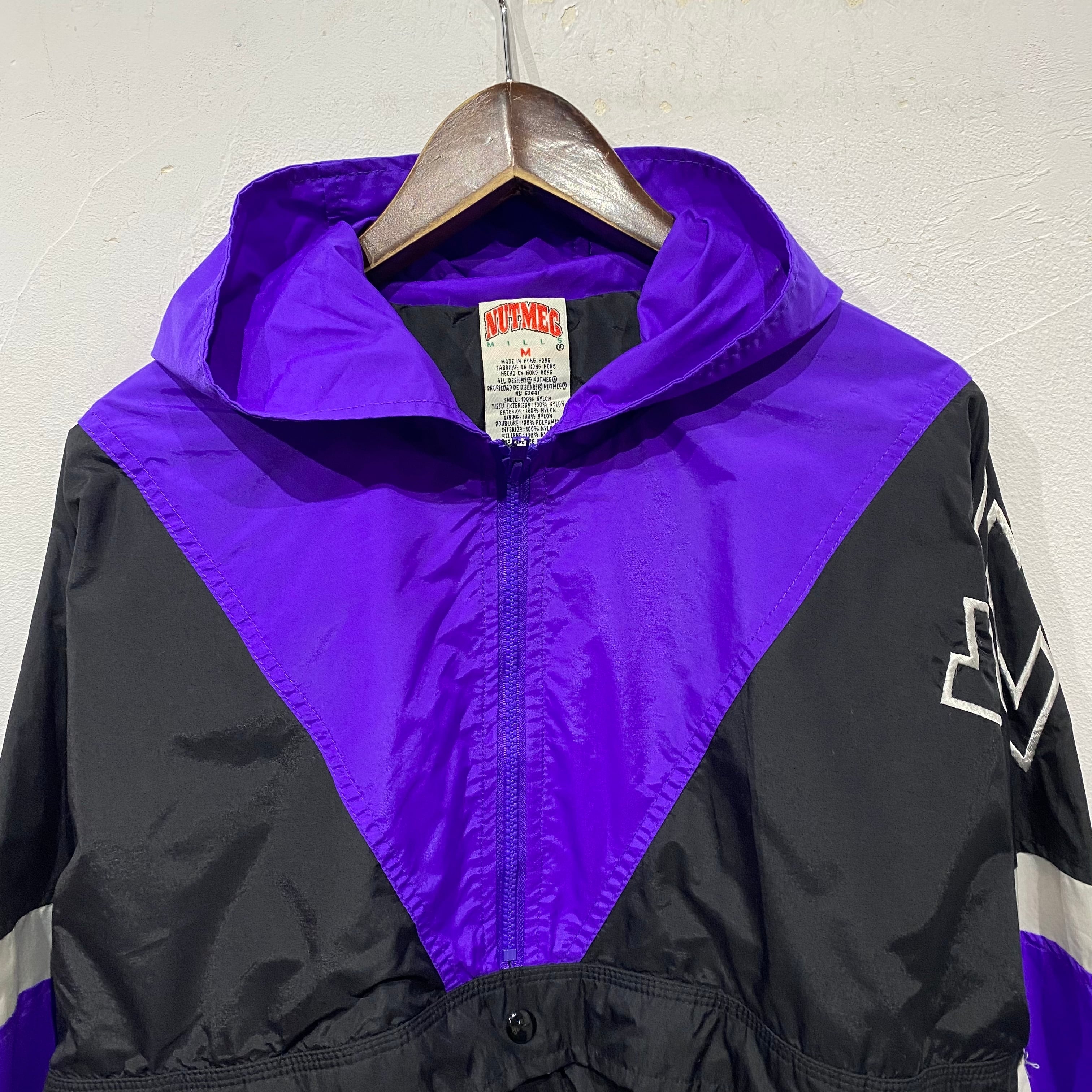 90年代 size : M【 MLB 】Colorado Rockies コロラドロッキーズ ハーフジップ ナイロンジャケット フーディ プルオーバー  紫 黒 古着 古着屋 高円寺 ビンテージ