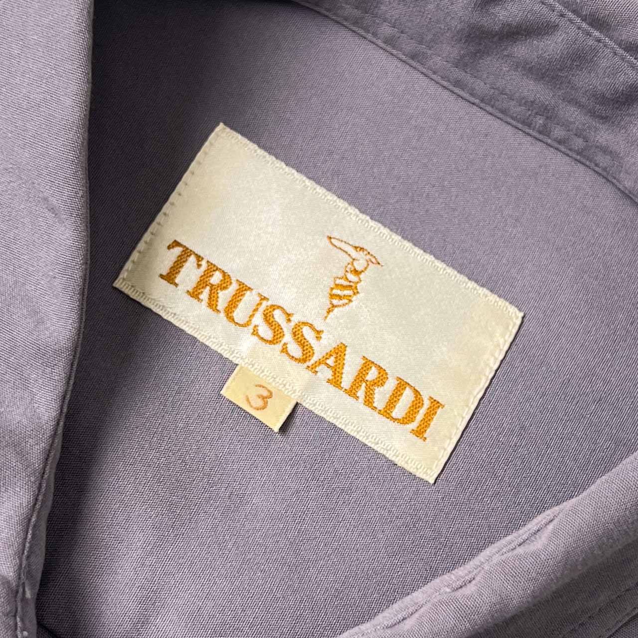 90s TRUSSARDI トラサルディ 比翼 半袖 レーヨンシャツ 3/くすみパープル系 メンズ ビンテージ