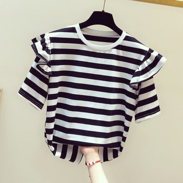 フリルショルダーボーダートップス　　22268