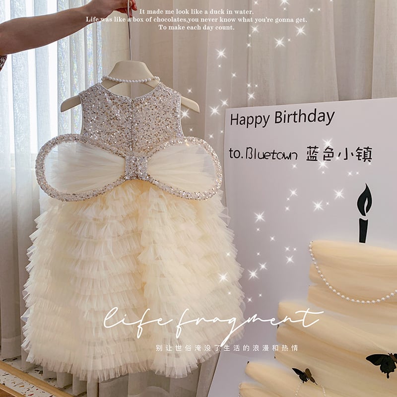 【予約販売】90-150cm まるで天使のよう✨羽付き キラキラスパンコール チュールドレス