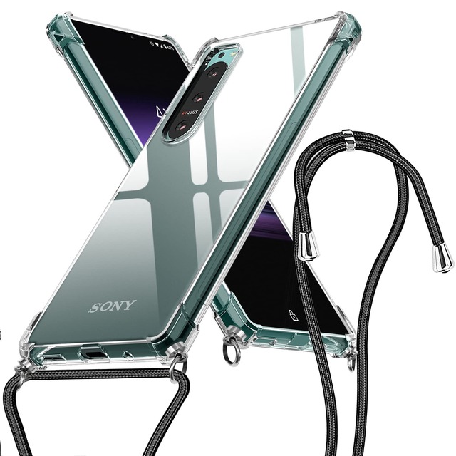 WOYSOBA 適合 Xperia XP5 IV ケース TPU クリア 薄型 軽量シリコン グラデーション色 対応 エクスペリア 5 IV カバー ネック ストラップ付き 肩掛け 斜めかけ 縄掛けケース 耐衝撃 黄変防止 ワイヤレス充電対応 長さ調整可能 落下防止 一体型 人気 携帯カバー (透明) Q47-JBDS-XP5-IV-TM