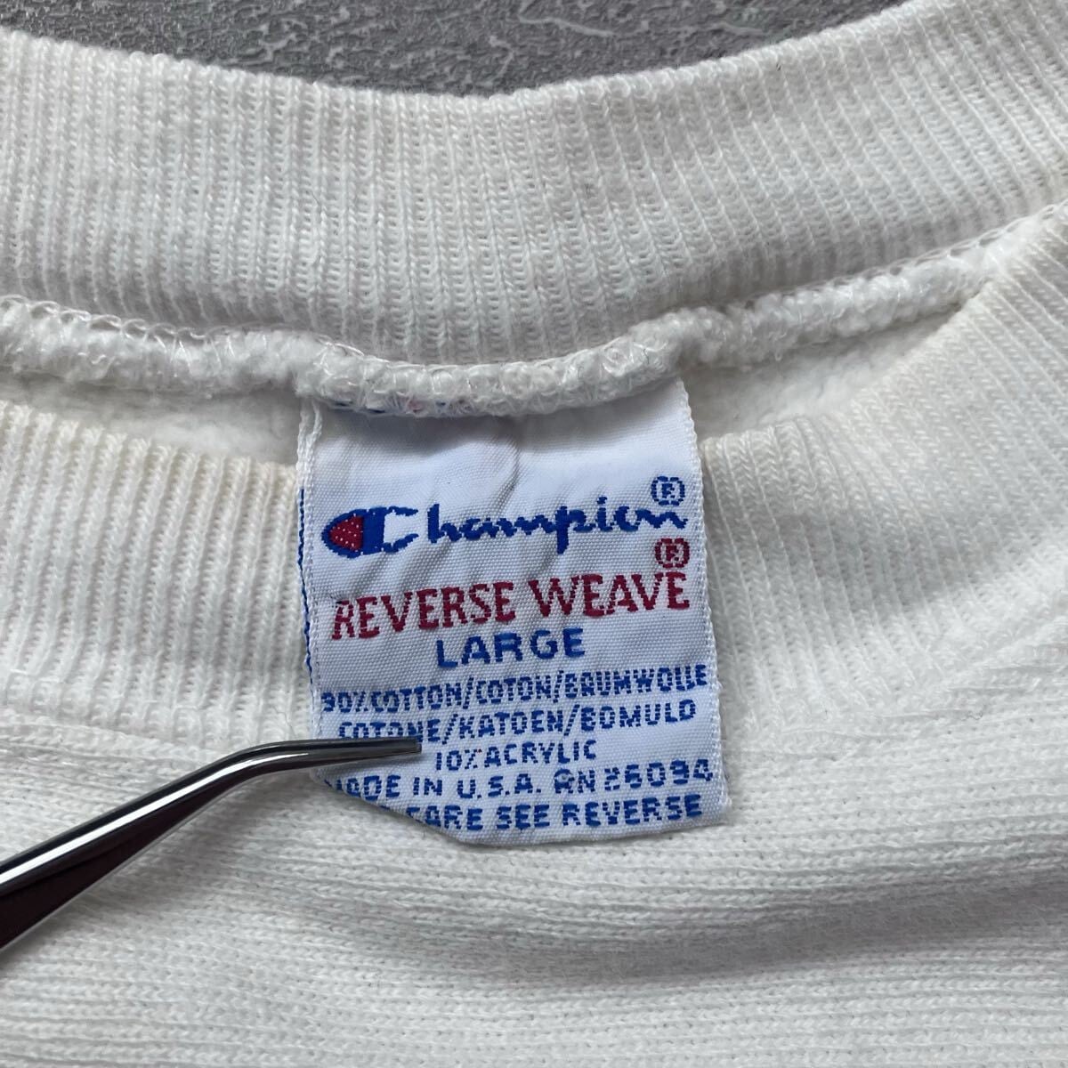 90s USA製 Champion Reverse Weave White on White 刺繍ロゴ L