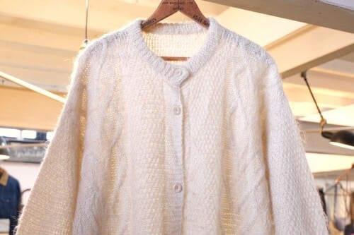 90's cream hand knit mohair long Cardigan | GARYO