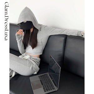 フードクロップドトップス&フレアパンツset up/2color_ST13