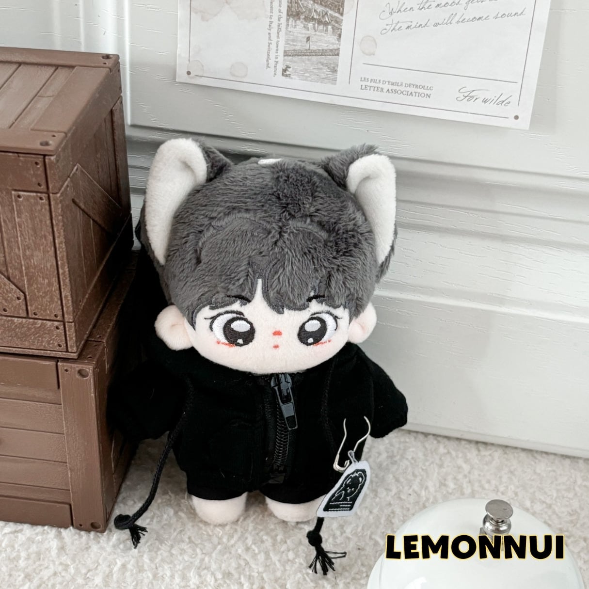 10cm ぬいぐるみ服 着せ替え お出かけ ジャージセット 激かわ 黒 ぬい