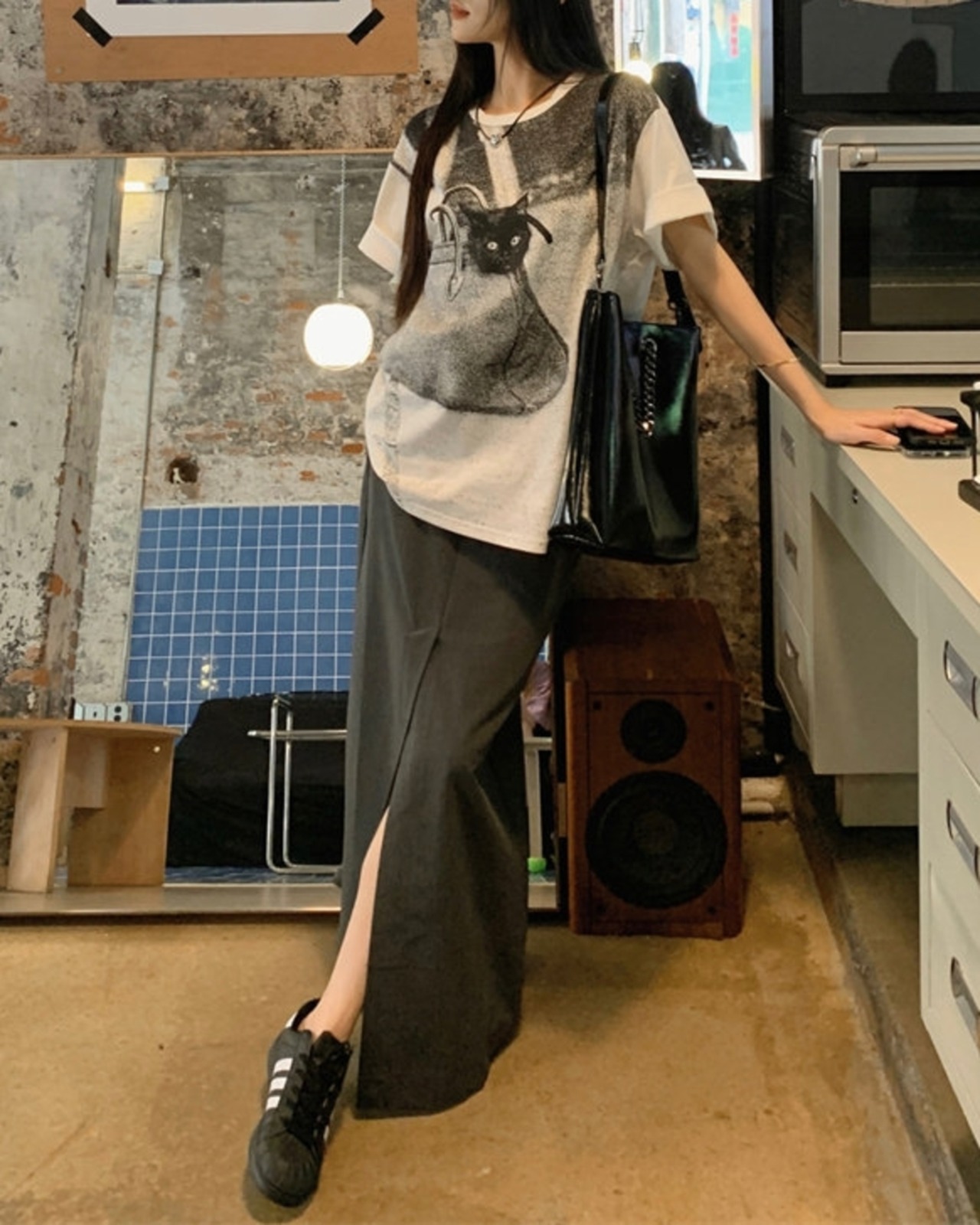 キャットグラフィックプリント Tシャツ A1009 - 3