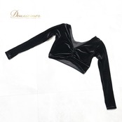 社交ダンス 衣装 トップス ブラウス ブラック系 チャコット Chacott 黒 日本製 ベロア ショート丈 長袖 練習 レッスン 伸縮 ストレッチ 無地 シンプル 上品 短め かわいい 光沢 高級感 ダンス衣装 イベント ステージ パーティー オールブラック