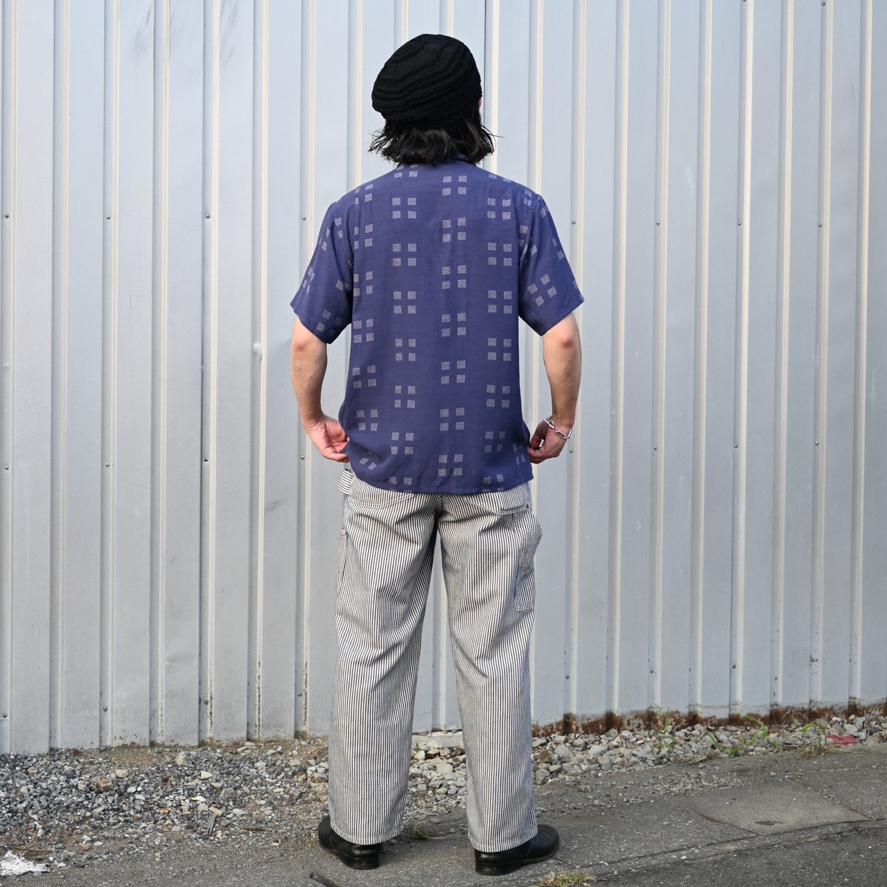 OLD JOE / ORIGINAL PRINTED OPEN COLLAR SHIRTS (Square Dot) Short-sleeve