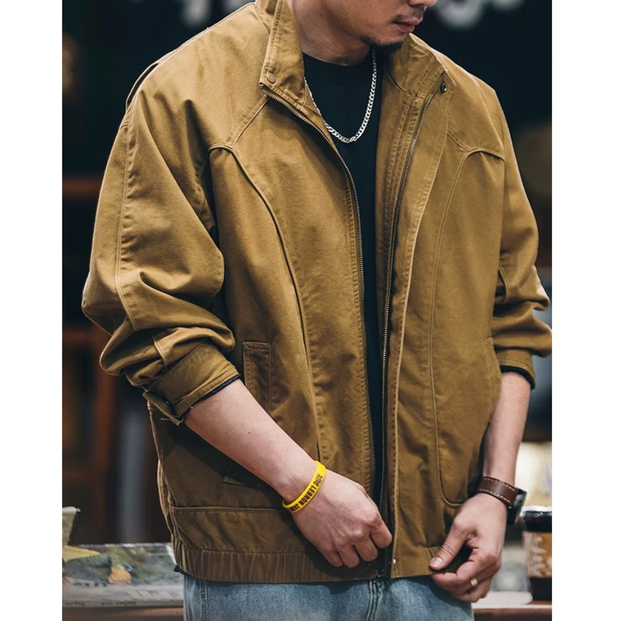 Stand Collar Casual Jacket Full Zip Long Sleeve ◇2color H0212