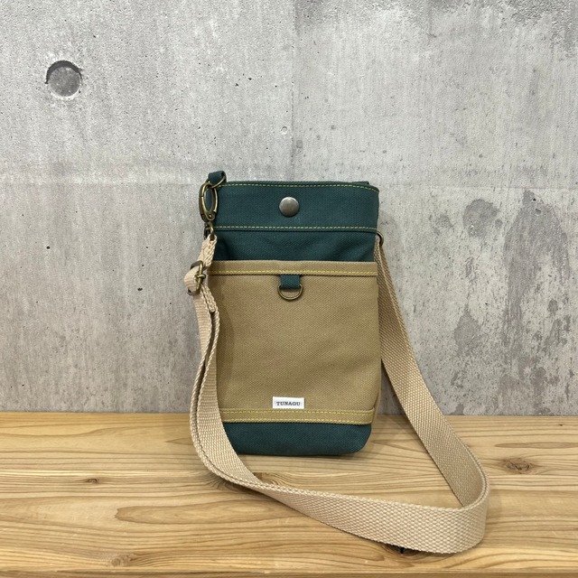 【選べる紐付 】 -＊ Pochette Shoulder Bag ＊-【濃グリーン×ストーングレー】