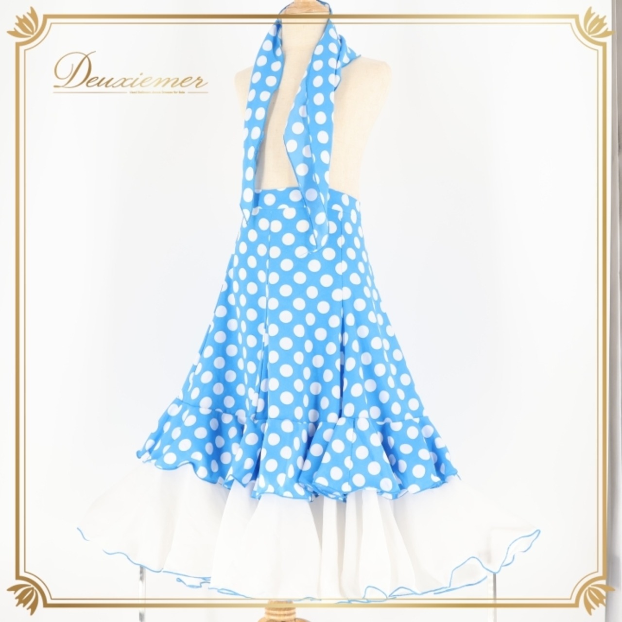 フラメンコ 衣装 ファルダ スカート シージョ 水玉 フリル ボランテ ドット 水色 白 かわいい ダンス パーティ 発表会 舞台 ステージ ホワイト系 ブルー系 子供用 おしゃれ コスチューム フレア かわいらしい フォーマル ステージ衣装 パフォーマンス