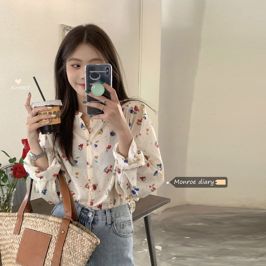 フローラル薄手シャツ サマールーズトップス ロング 夏物 花柄 モンロー26431964349