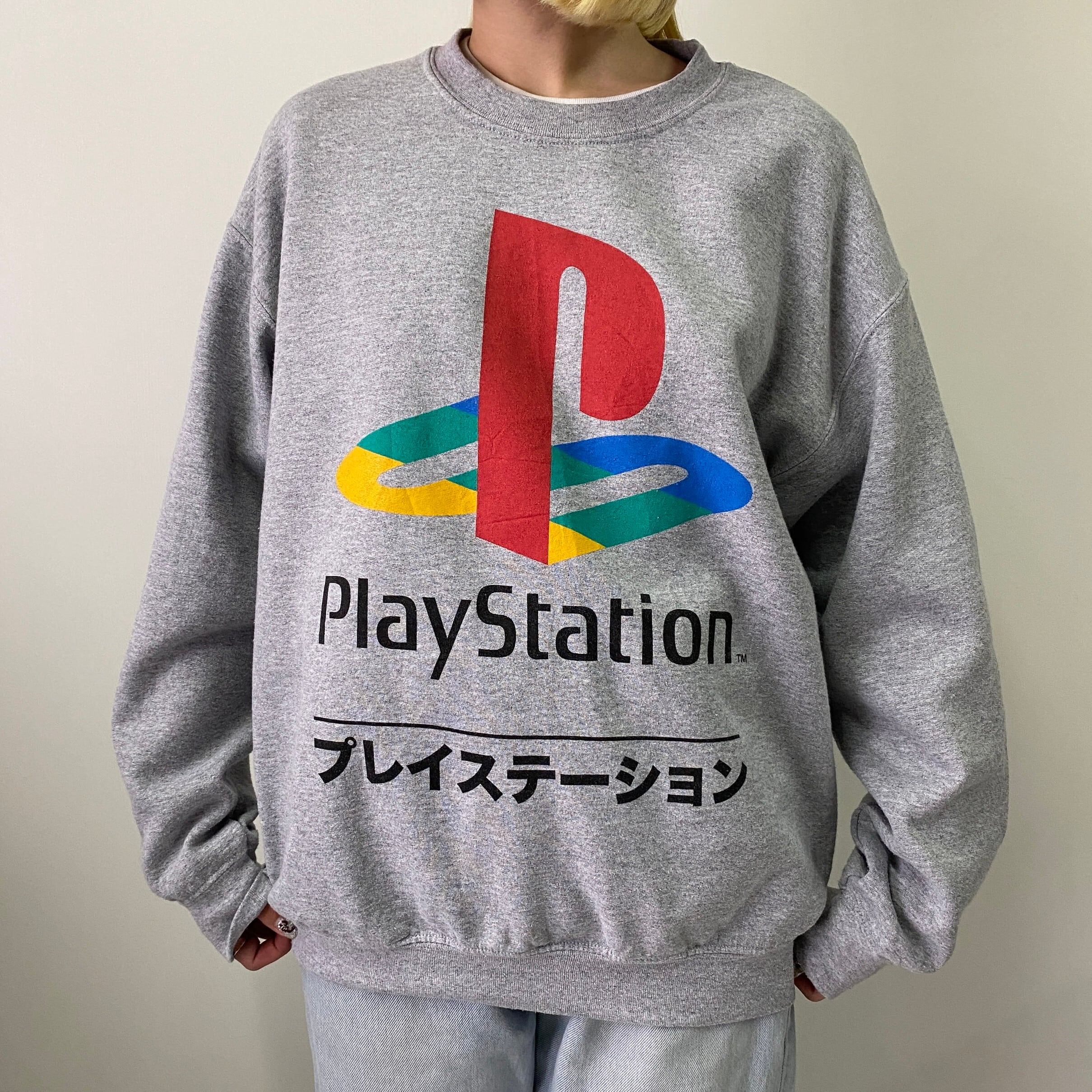 PlayStation プレイステーション ゲーム ロゴ プリント スウェットシャツ メンズL相当 古着 トレーナー グレー【スウェット】 |  cave 古着屋【公式】古着通販サイト