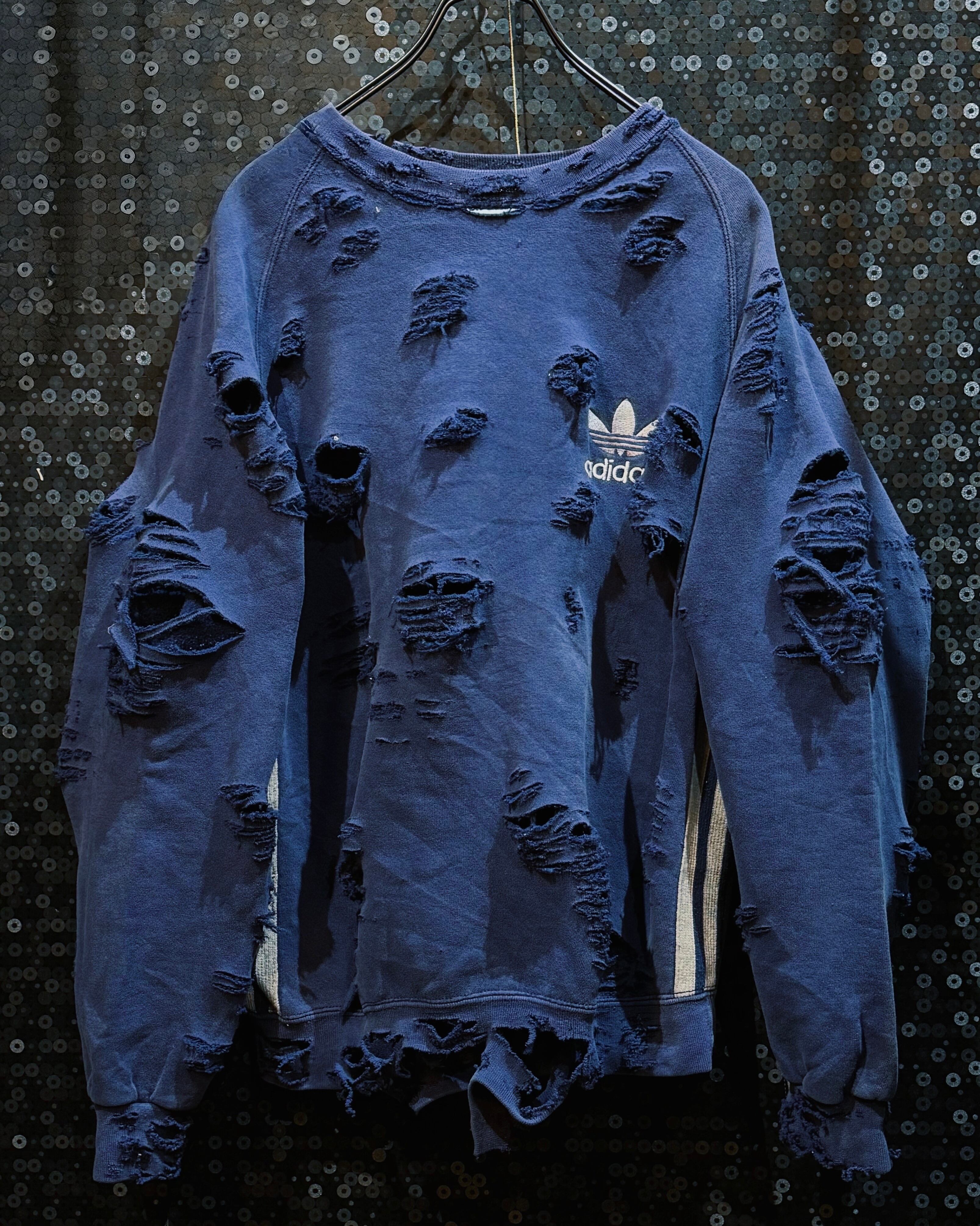【ÆIEM】original “boro” remake adidas trefoil navy sweat heavy crash