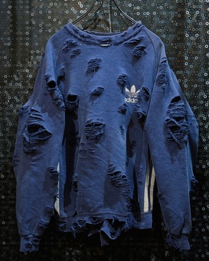 【ÆIEM】original “boro” remake adidas trefoil navy sweat heavy crash