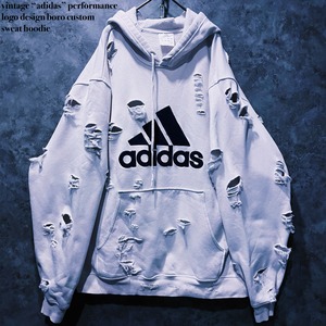 【doppio】vintage “adidas” performance logo design boro custom sweat hoodie