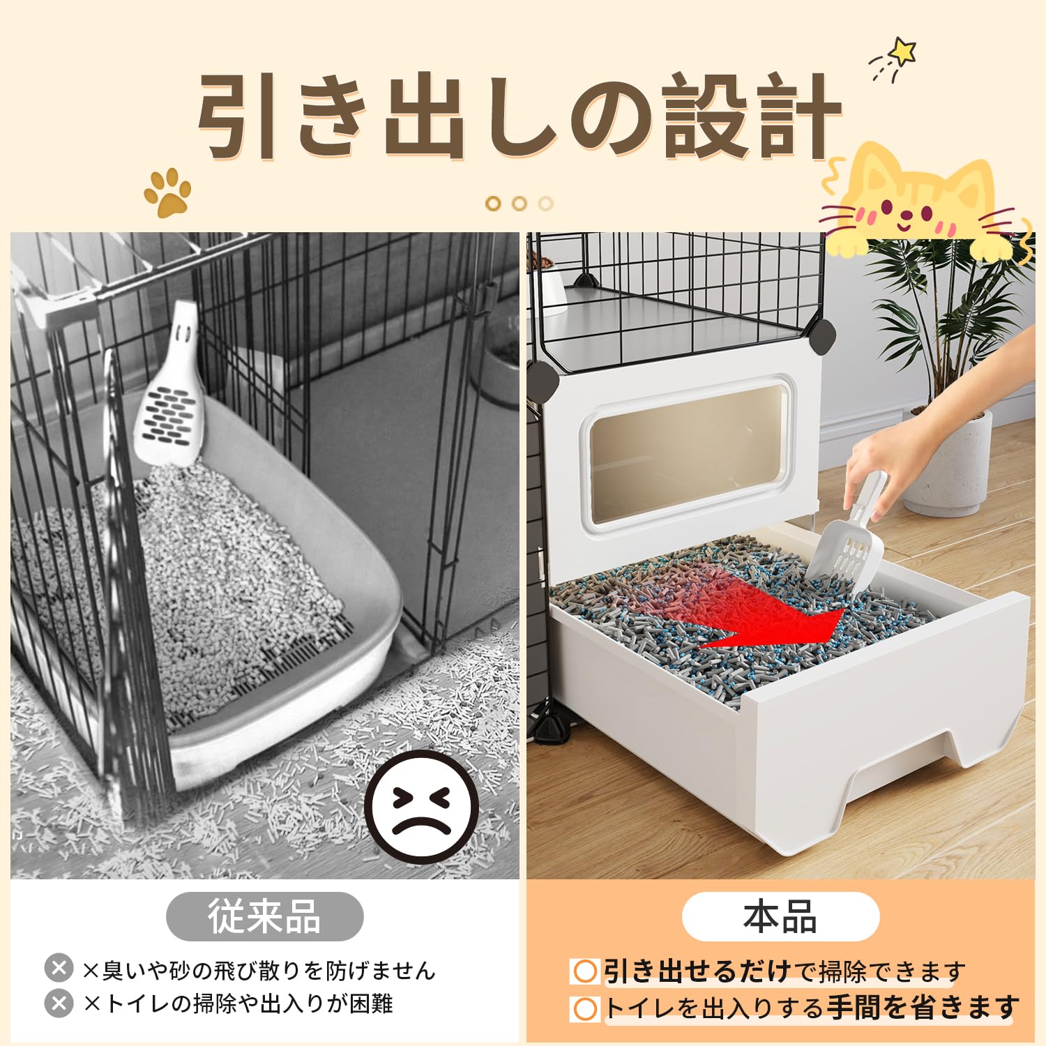 新着商品】Topzoo 猫 ケージ トイレ付き トイレ一体型 防臭 飛散軽減 2