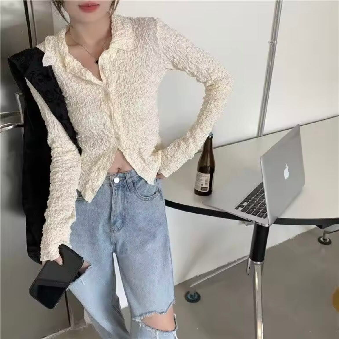 soft waffle long shirt