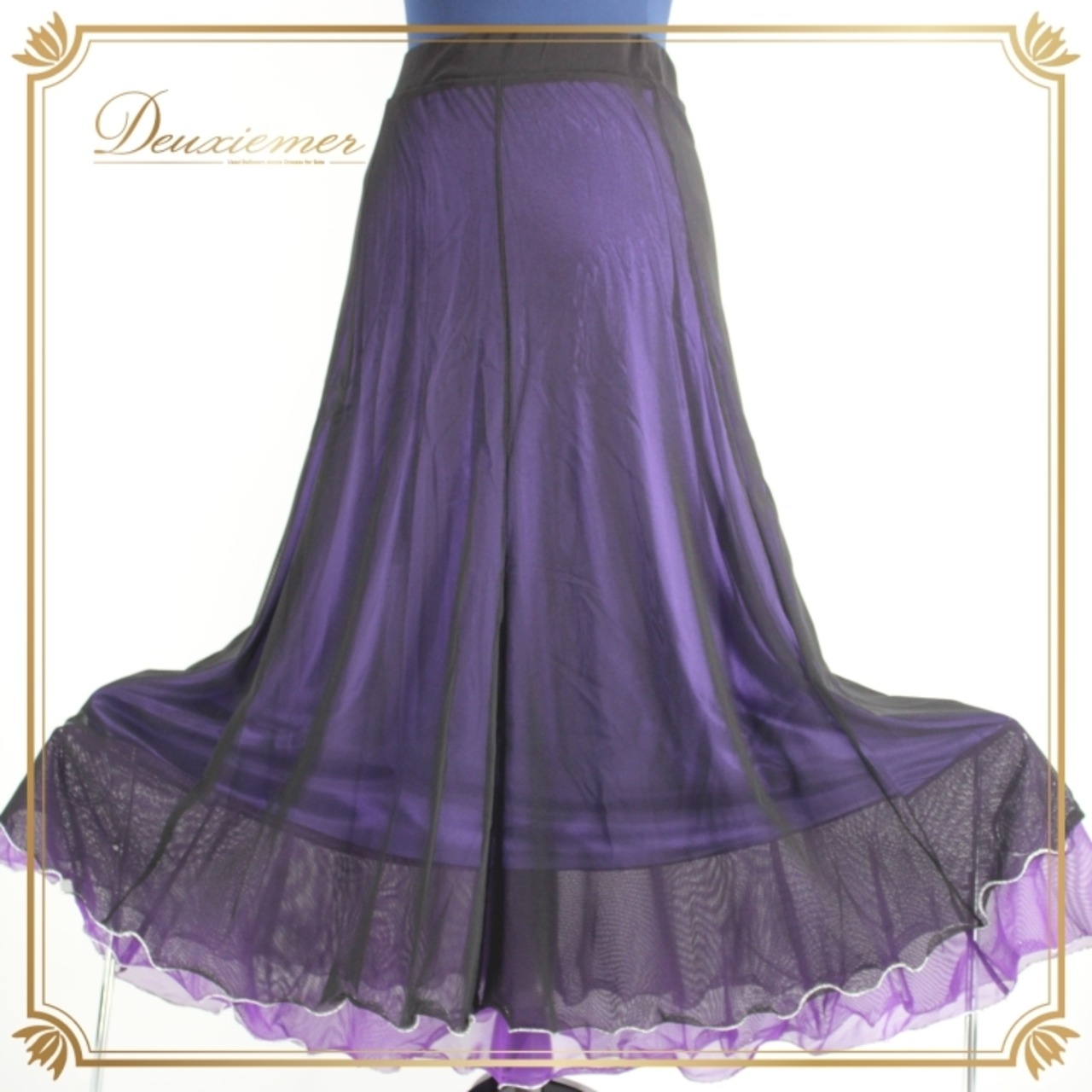 社交ダンス 衣装 スタンダード スカート レッスンウェア 女性用 レディース オールシーズン 黒 紫 ACROSS ブラック系 パープル系 レース スカート丈 約83cm ウエストゴム 伸縮性 ポリエステル 大人用 フォーマル 踊りやすい 軽量 おしゃれ