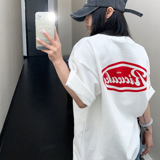 ★予約★D-941　2026春新作♡Ricecakeラベル付きレッドロゴ半袖Tシャツ　ホワイト