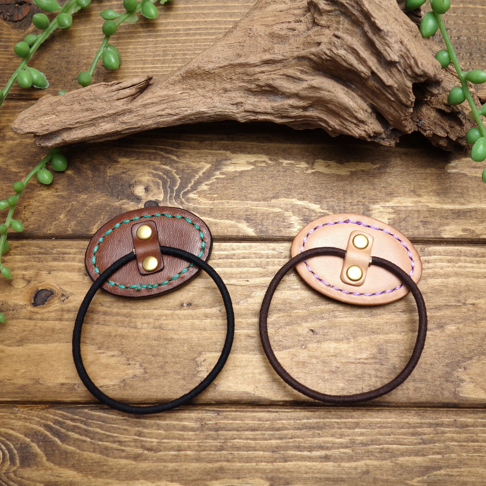 ◇◇【極上栃木レザー】名入れ無料 ヘアゴム オーバル◇◇ | 日本製