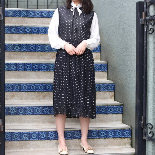 RETRO VINTAGE DOT PATTERNED NO SLEEVE ONE PIECE/レトロ古着ドット柄ノースリーブワンピース