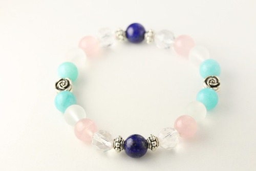 天然石　パワーストーン　ブレスレット　レディース　ラピスラズリ　アマゾナイト　ディープローズクォーツ　水晶　フロスティ水晶　心身のバランス　美容