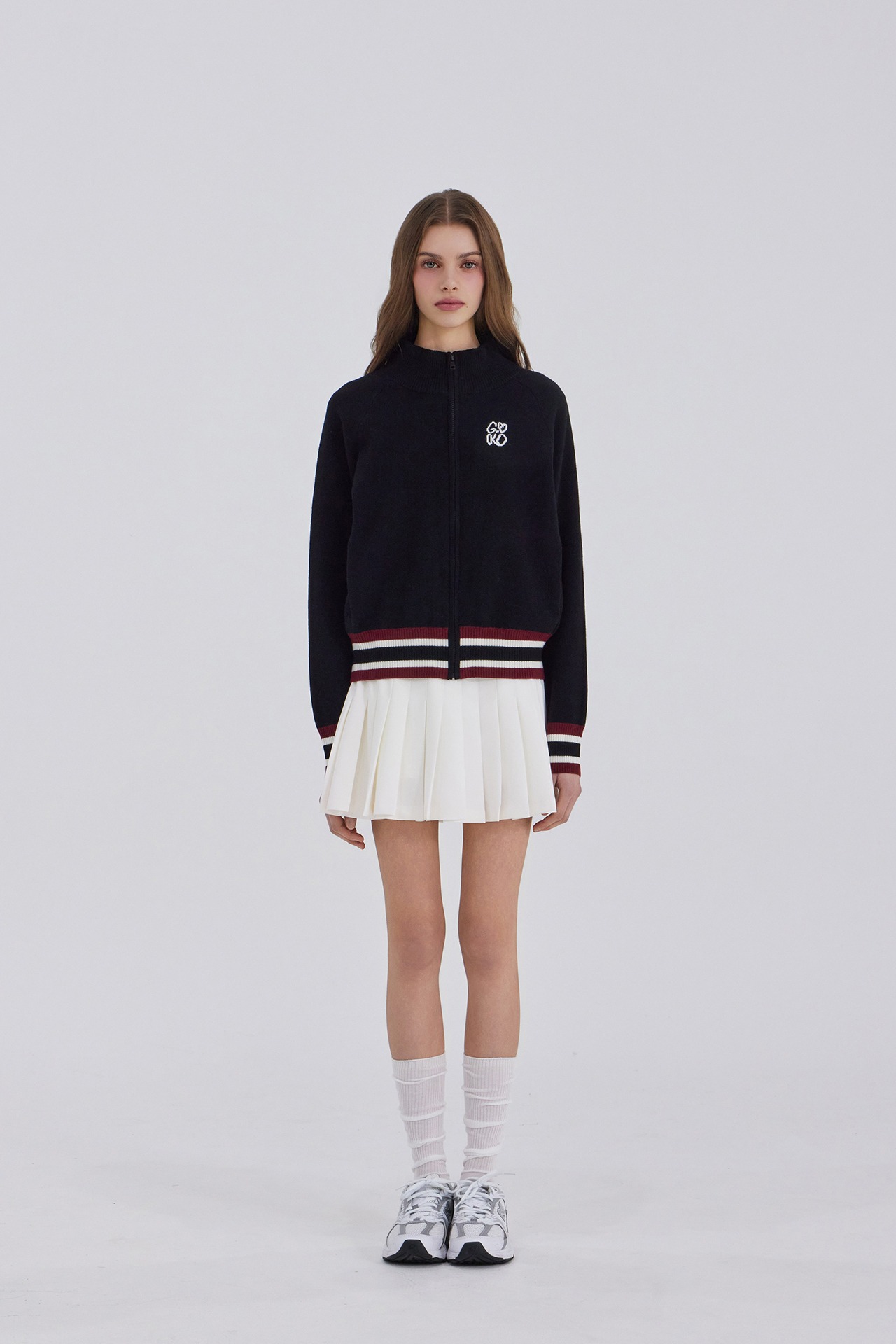 GOXO ゴーエックスオー クラシックロゴ ウール ニットジップアップ ブラック