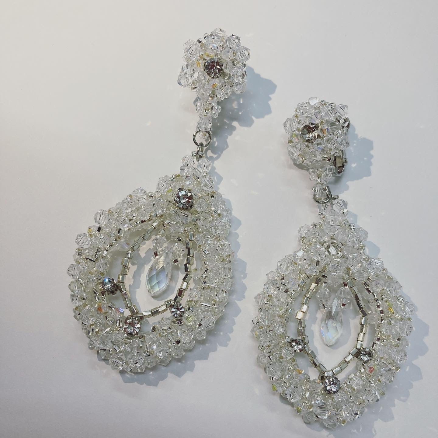 BJ-116 Clear beads wiring earrings クリアビーズの大ぶりイヤリング