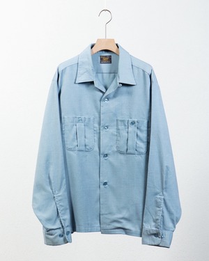 vintage open collar cotton × polyester corduroy shirt / SIZE:17-17 1/2