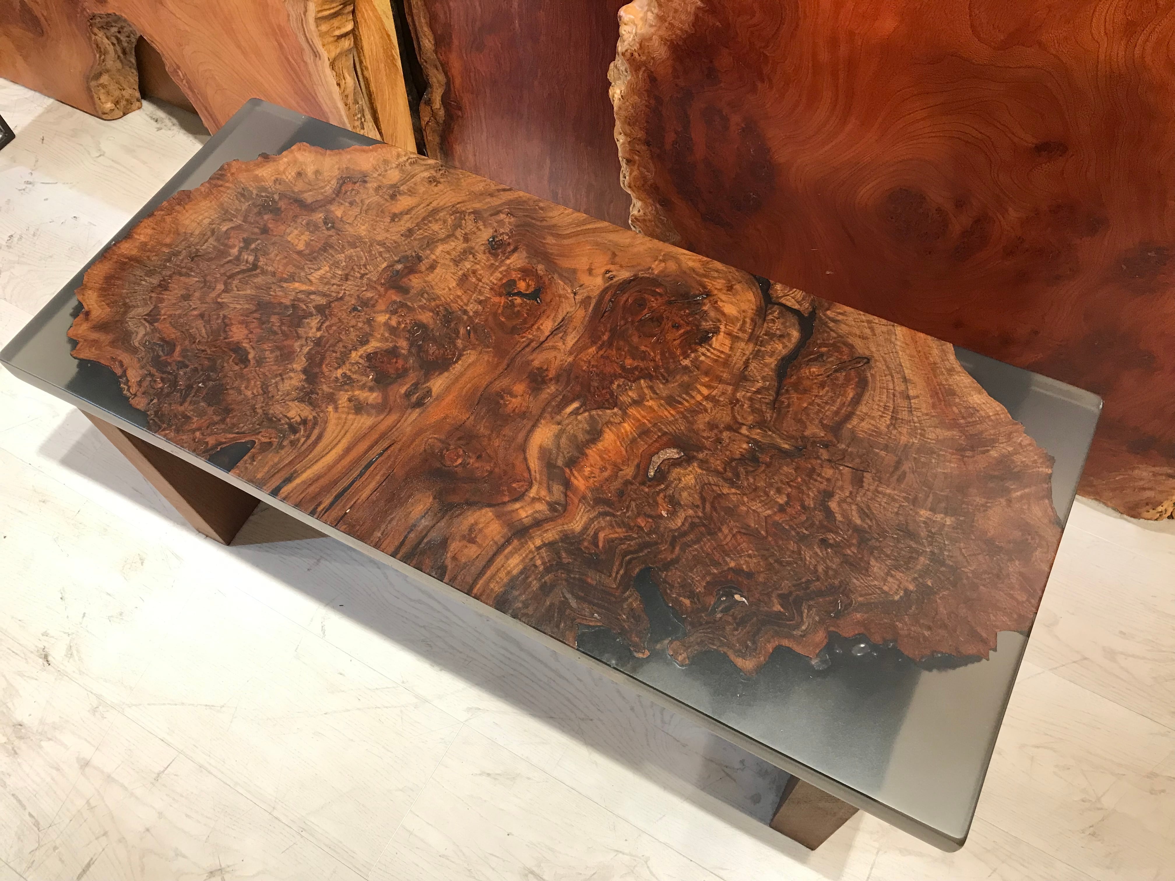 クラロウォールナット_940×400×40_横浜元町店_テーブル天板/レジン加工