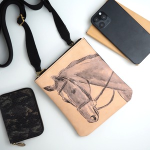 Zipper Pochette (Horse/Drawing series) Thoroughbred Genuine Leather Smartphone Mini Shoulder Bag