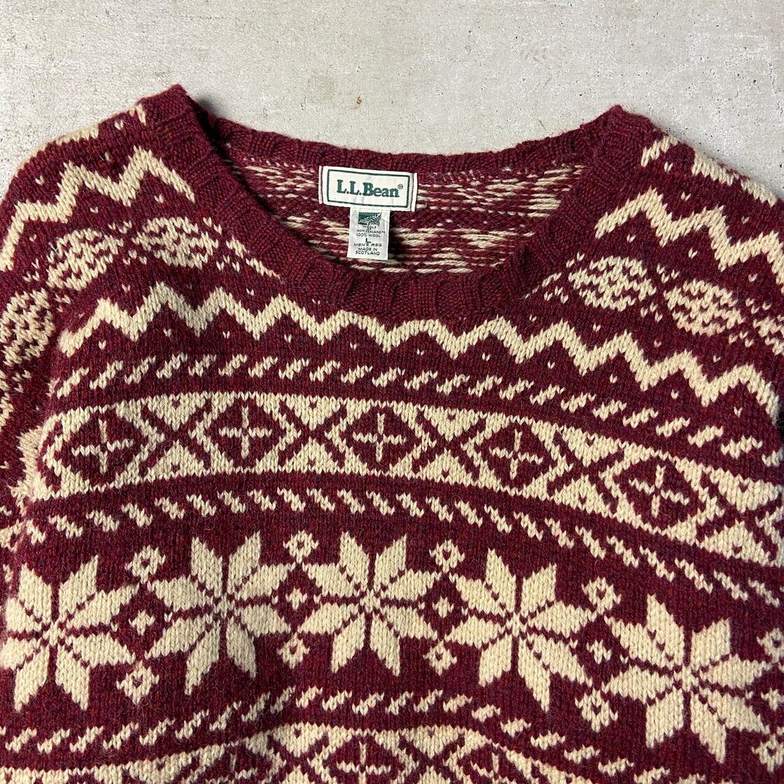 80年代 スコットランド製 L.L.Bean ノルディック柄 フェアアイル 総柄 