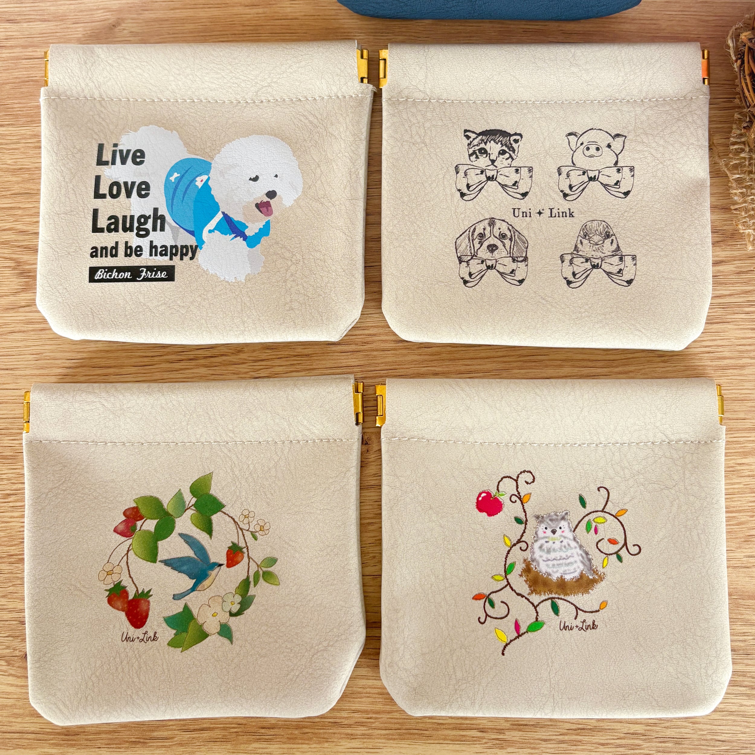 ビションフリーゼ好きに贈る】ハッピースマイル バネ口ポーチ mini