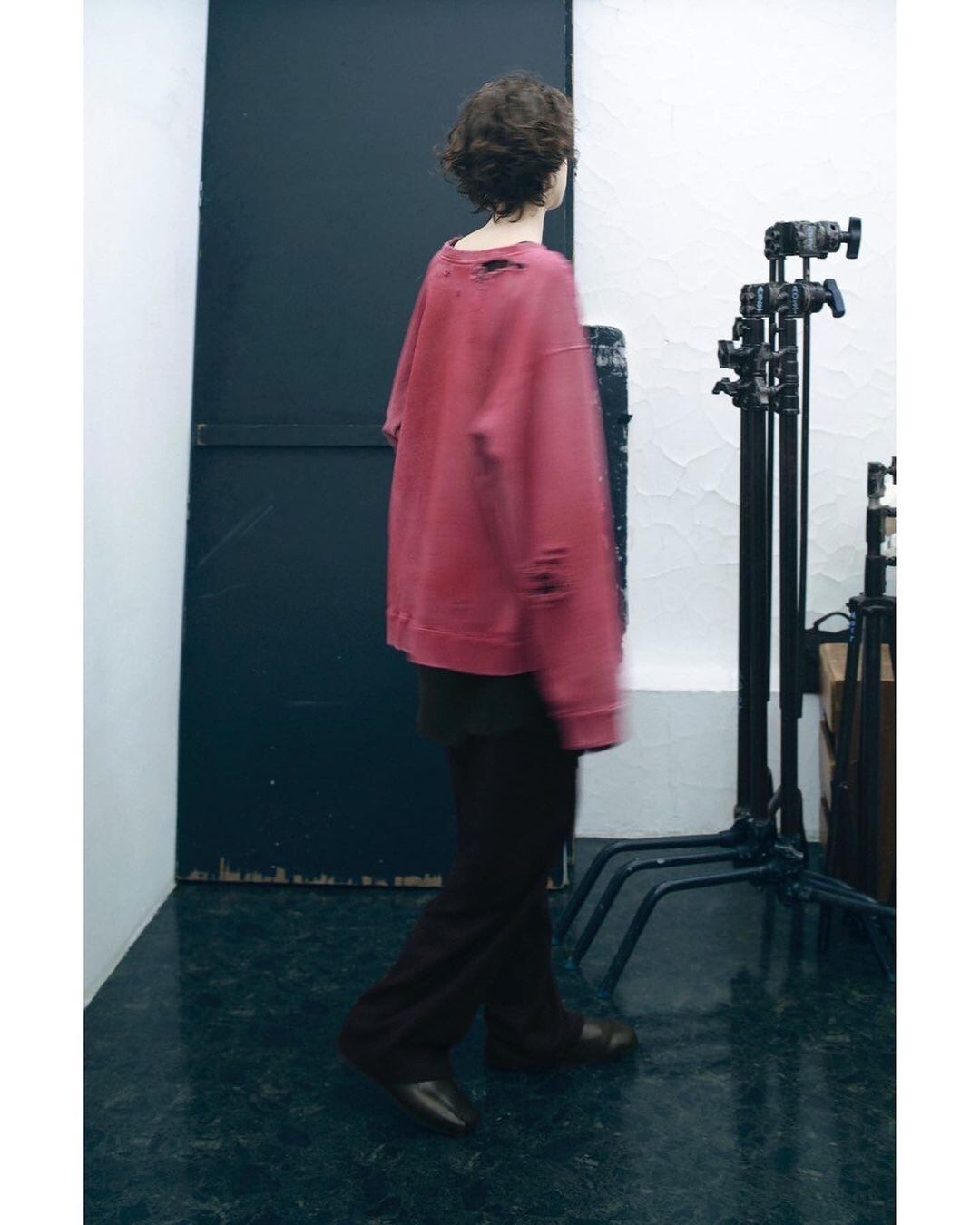 24AW】ANCELLM CRASH UNEVEN OVER SWEAT SHIRTS（RED）ANC-CT65